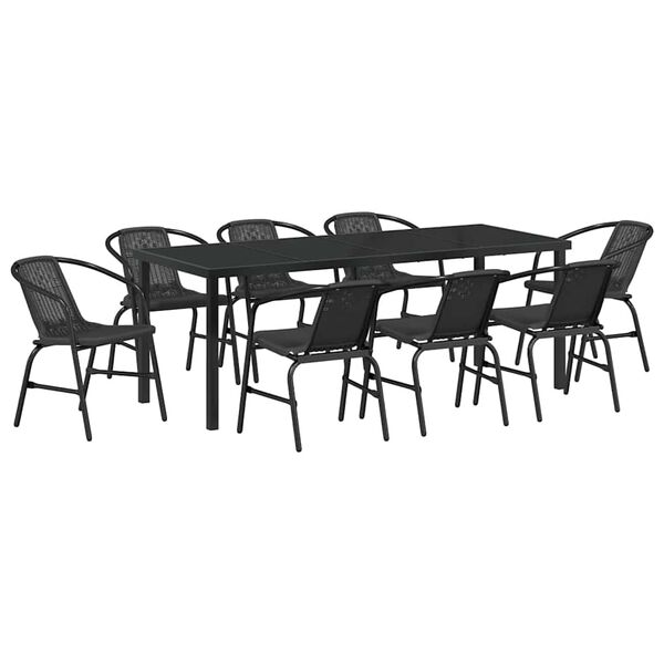 vidaXL Set de masă pentru grădină 9 pcs Negru