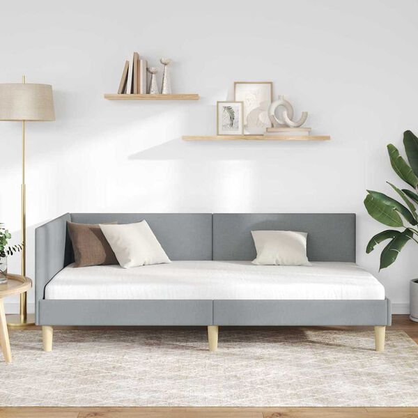 vidaXL Cadru de pat colțar cu headboard Gri deschis 100 cm x 200 cm