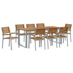 vidaXL Set de masă pentru grădină 9 pcs Gri Lemn Solid de Acacia