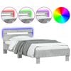 vidaXL Cadru de pat cu tăblie și lumini LED, gri beton, 90x200 cm