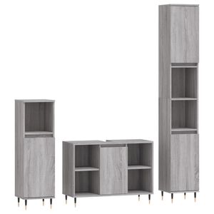 vidaXL Set mobilier de baie, 3 piese, gri sonoma, lemn prelucrat