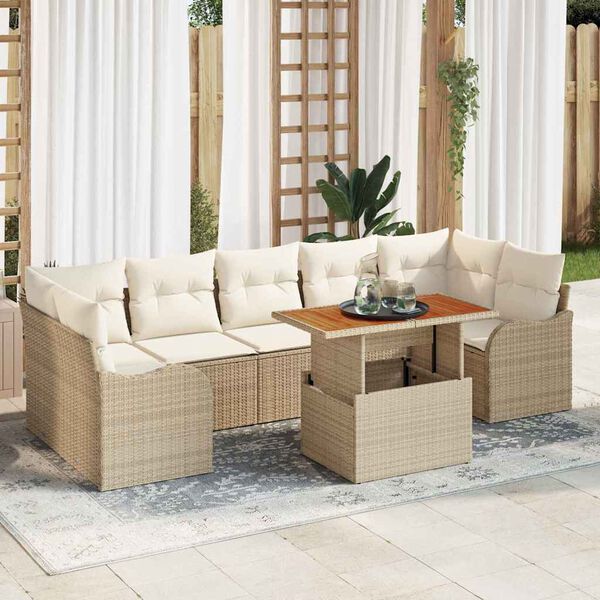 vidaXL Set de canapele pentru grădină 8 pcs Bej Rattan poli