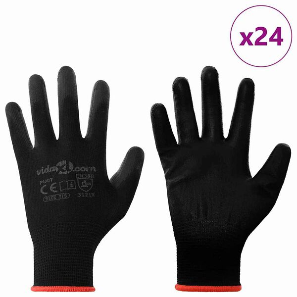 vidaXL Manusi pentru Muncă 24 pcs Negru 7 / S Poliester