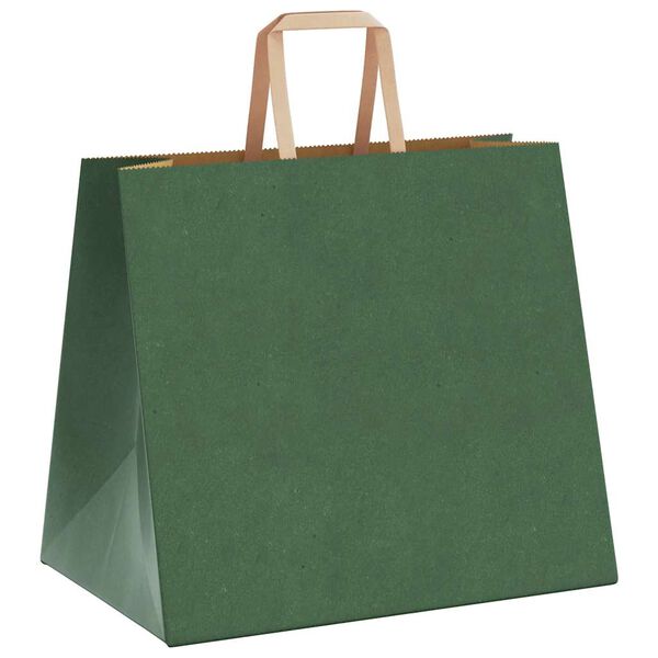 vidaXL Pungi de hârtie 250 buc cu mânere verde 32x22x28 cm