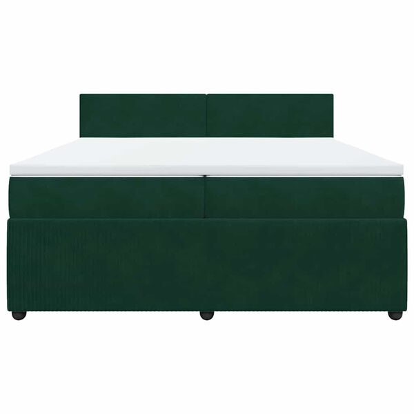vidaXL Pat box spring cu saltea, verde &icirc;nchis, 200x200 cm, catifea