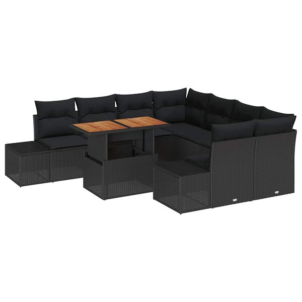 vidaXL Set de masă pentru grădină cu pernă Manual 9 pcs Negru și Maro