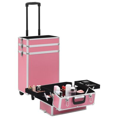 vidaXL Troler de cosmetice, roz, aluminiu