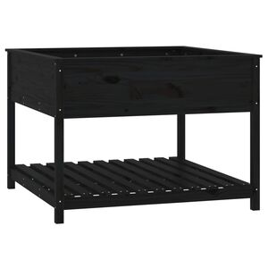 vidaXL Jardinieră cu raft, negru, 111,5x111,5x81 cm, lemn masiv de pin