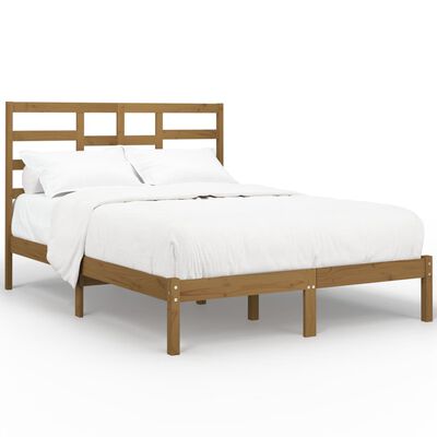vidaXL Cadru de pat dublu, maro miere, 135x190 cm, lemn masiv