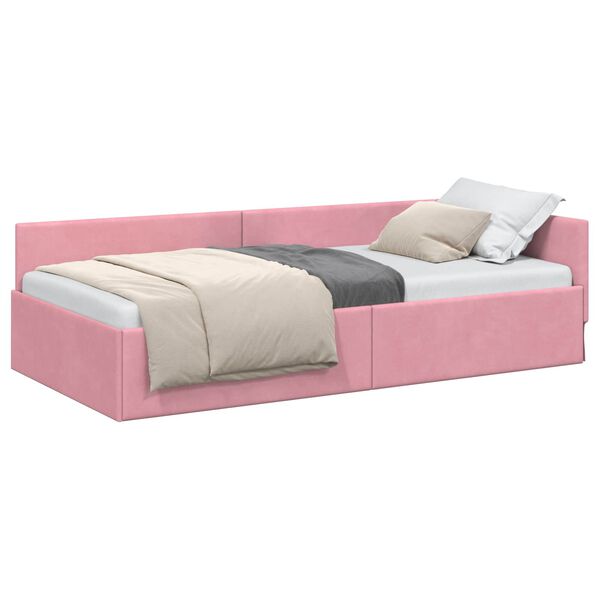 vidaXL Cadru de pat colțar cu headboard Roz 90 cm x 190 cm Catifea