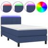 vidaXL Pat cu arcuri, saltea și LED, albastru, 90x190 cm, textil