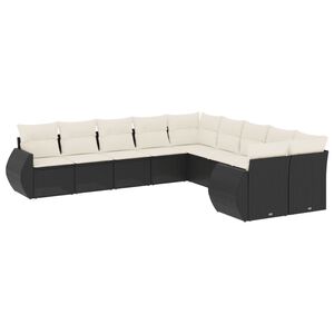 vidaXL Set canapele de grădină cu perne, 10 piese, negru, poliratan