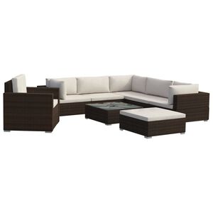 vidaXL Set mobilier de grădină cu perne, 8 piese, maro, poliratan