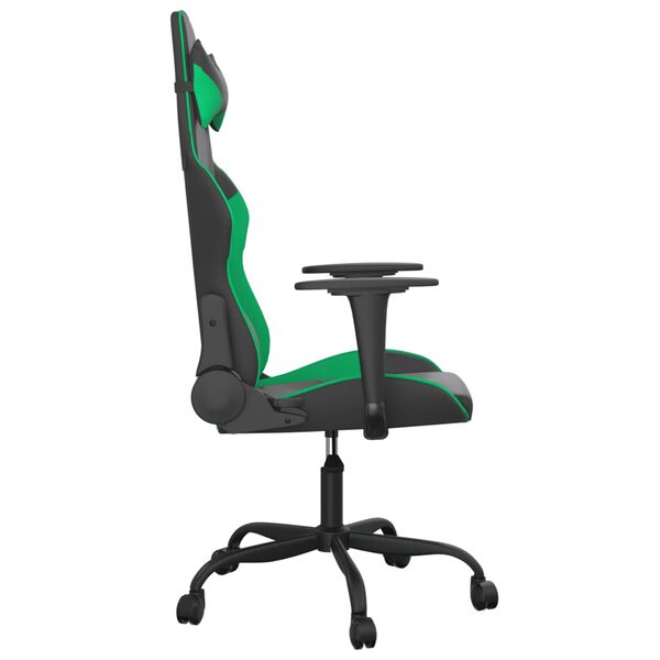 vidaXL Scaun de gaming de masaj, negru și verde, piele ecologică