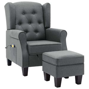 vidaXL Fotoliu de masaj cu taburet, gri deschis, material textil