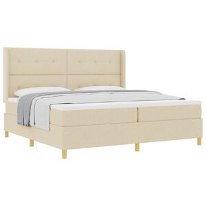 vidaXL Pat cu arcuri cu saltea cu headboard Crem 200 x 200 cm țesătură