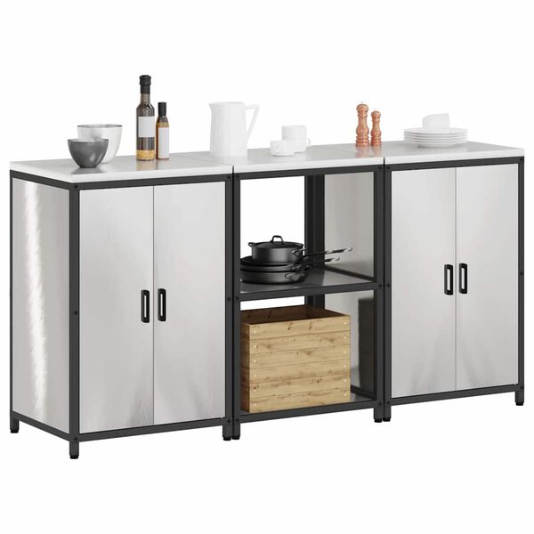 vidaXL Set de depozitare pentru bucătărie cu raft 3 pcs Argintiu