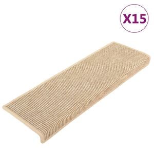 vidaXL Covorașe pentru scări, 15 buc., 65x21x4 cm, bej deschis, cu margini dreptunghiulare