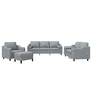 vidaXL Set de canapele cu perne, 4 piese, gri deschis, material textil