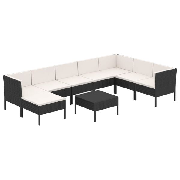vidaXL Set mobilier de grădină cu perne, 9 piese, negru, poliratan
