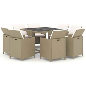 vidaXL Set mobilier pentru grădină cu perne, 9 piese, bej, poliratan