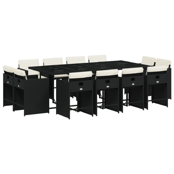 vidaXL Set mobilier de grădină cu perne, 13 piese, negru, poliratan