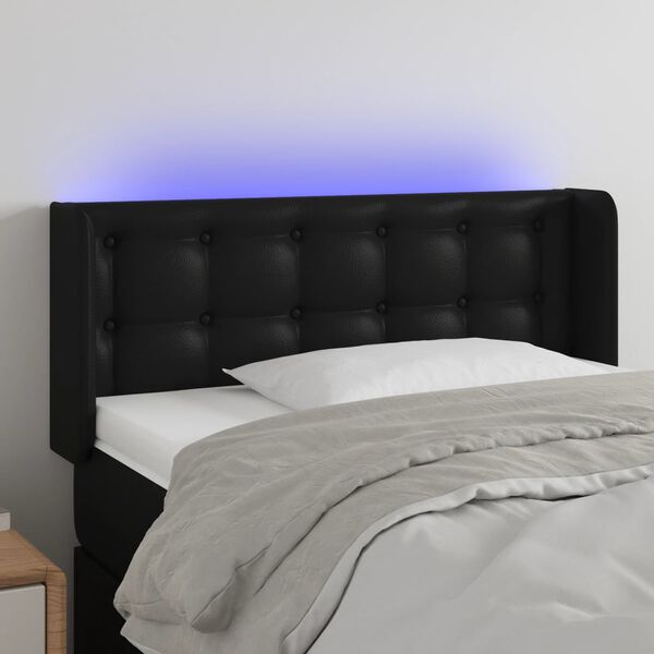 vidaXL Tăblie de pat cu LED, negru, 93x16x78/88 cm, piele ecologică
