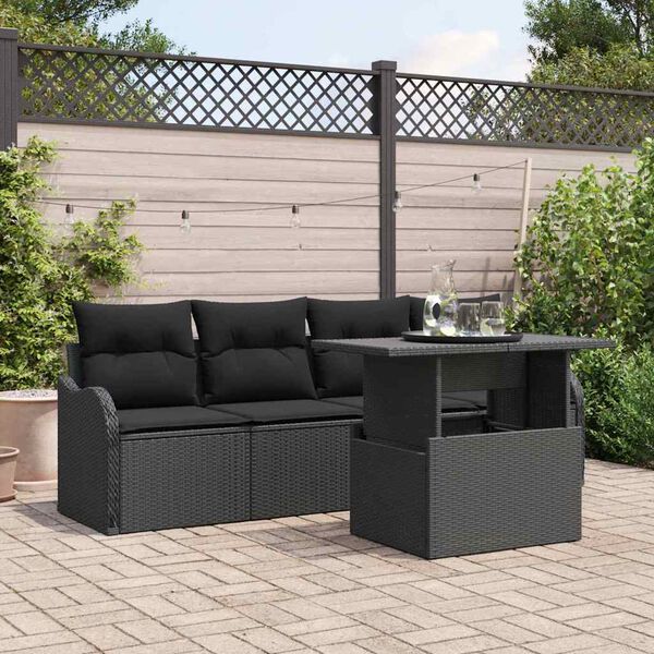 vidaXL Set de canapele pentru grădină cu pernă 5 pcs Negru Rattan poli
