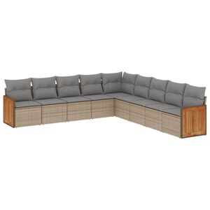 vidaXL Set canapele de grădină, 9 piese, cu perne, bej, poliratan