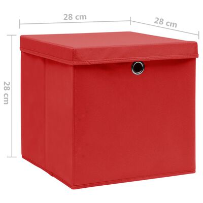 vidaXL Cutii depozitare cu capac, 4 buc., roșu, 28x28x28 cm
