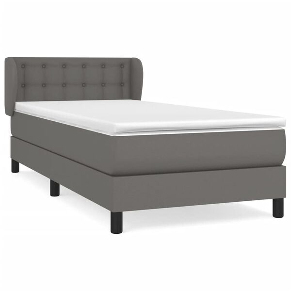 vidaXL Pat box spring cu saltea, gri, 80x200 cm, piele ecologică