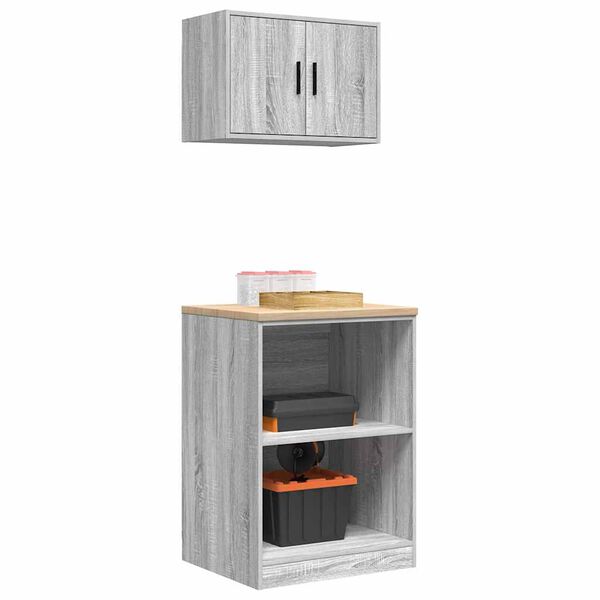 vidaXL Dulapuri de garaj 2 buc Lemn prelucrat Sonoma gri