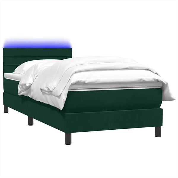 vidaXL Pat cu arcuri cu saltea și LED, verde &icirc;nchis, 80x220 cm, catifea