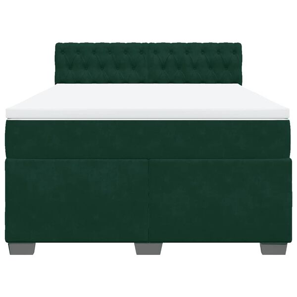 vidaXL Pat box spring cu saltea, verde &icirc;nchis, 160x200 cm, catifea