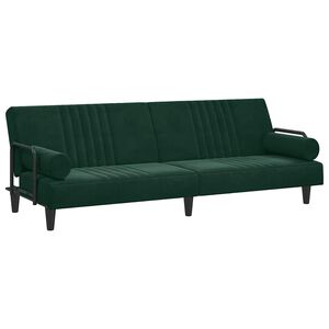 vidaXL Canapea extensibilă cu cotiere, verde &icirc;nchis, catifea