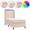 vidaXL Pat cu arcuri, saltea și LED, cappuccino, 80x200 cm, piele eco
