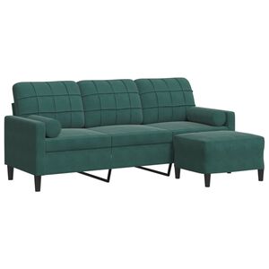 vidaXL Canapea cu 3 locuri și taburet, verde &icirc;nchis, 180 cm, catifea