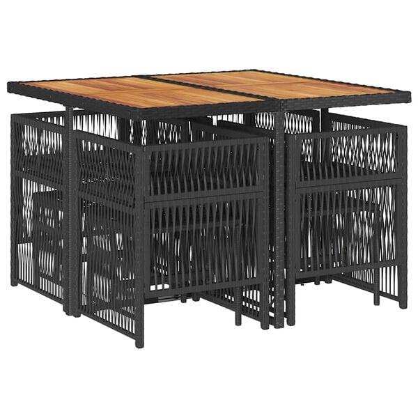 vidaXL Set mobilier de grădină cu perne, 9 piese, negru, poliratan