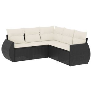 vidaXL Set mobilier de grădină cu perne, 5 piese, negru, poliratan
