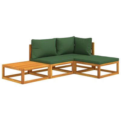 vidaXL Set mobilier de grădină cu perne verzi, 4 piese, lemn masiv