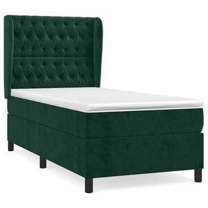 vidaXL Pat box spring cu saltea, verde &icirc;nchis, 90x200 cm, catifea