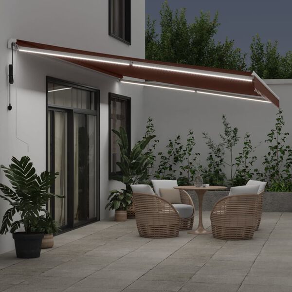 vidaXL Copertina retractabilă automat cu LED, maro, 600x350 cm