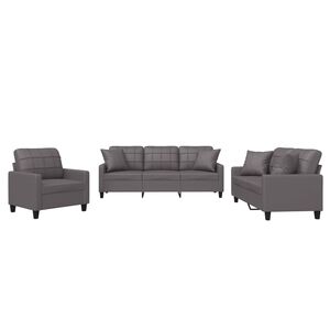 vidaXL Set de canapele cu perne, 3 piese, gri, piele ecologică