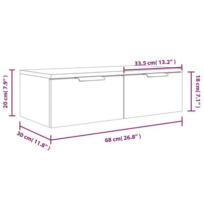 vidaXL Dulap de perete, alb extralucios, 68x30x20 cm, lemn compozit