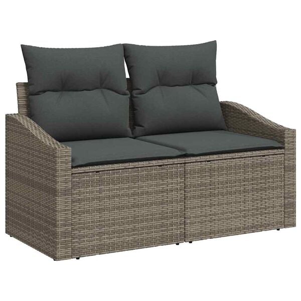vidaXL Set de canapele pentru grădină cu pernă 9 pcs Gri Rattan poli