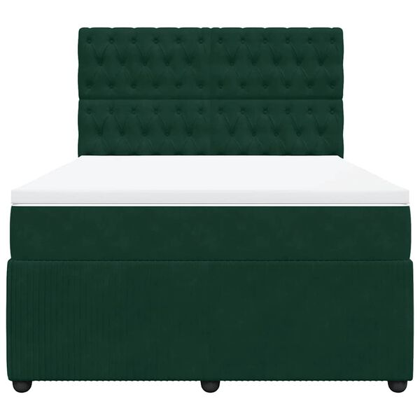 vidaXL Pat box spring cu saltea, verde &icirc;nchis, 160x200 cm, catifea