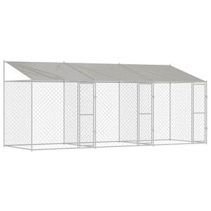vidaXL Cușcă pentru c&acirc;ini cu acoperiș Argintiu 600 x 200 x 256 cm