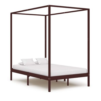 vidaXL Cadru pat cu baldachin, maro închis, 120x200 cm, lemn masiv pin