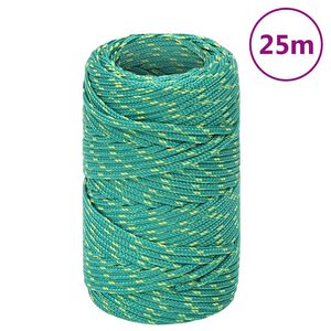 vidaXL Fr&acirc;nghie de barcă, verde, 2 mm, 25 m, polipropilenă