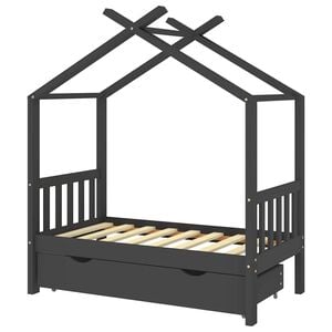 vidaXL Cadru pat copii cu sertar gri &icirc;nchis 70x140 cm lemn masiv pin